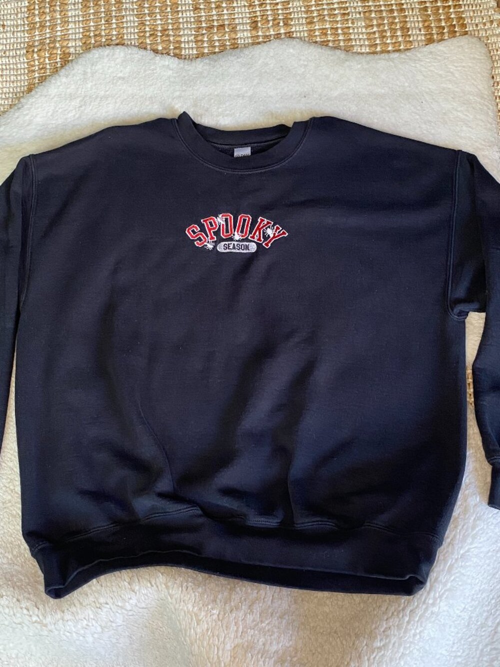 Embroidered Spooky Season Black Crewneck Sweatshirt